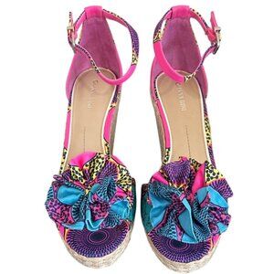 Gianni Bini Shoes Womens Sz 10 Colorful Pink / Blue Strap Wedge Sandals Open Toe